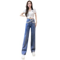 Belt Stud Diamond Denim Wide-Leg Pants 114