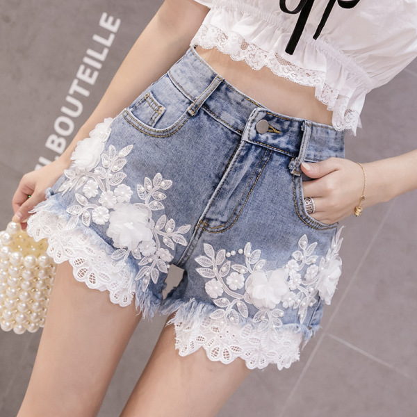 embroidered flower denim shorts 111