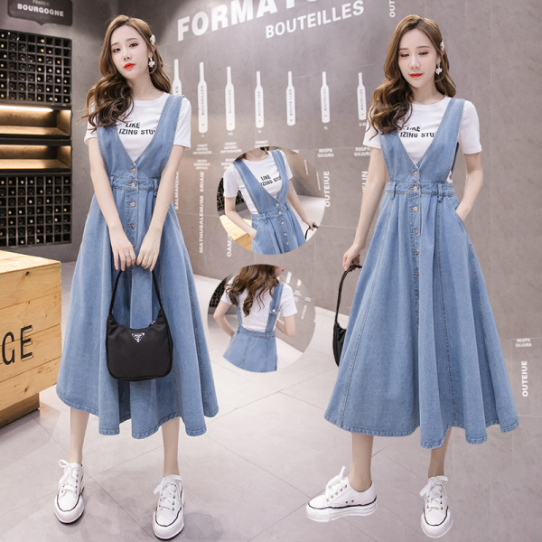 Waist slim denim suspender skirt 101