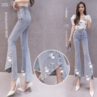 Beaded Slit High Waisted Flared Pants 119