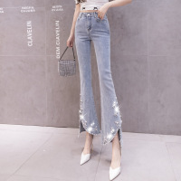 Beaded Slit High Waisted Flared Pants 119