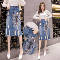 Embroidered floral denim skirt 129