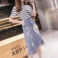 Embroidered denim midi skirt 143